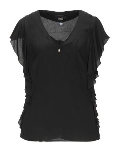 Cavalli Class Woman Top Black Size 10 Acetate, Silk