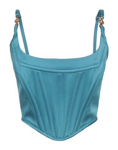 Versace Woman Top Light Blue Size 6 Acetate, Viscose