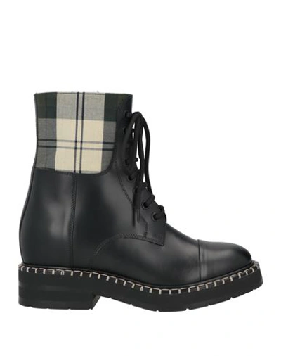 Barbour X Chloé Woman Ankle Boots Black Size 8 Leather, Textile Fibers