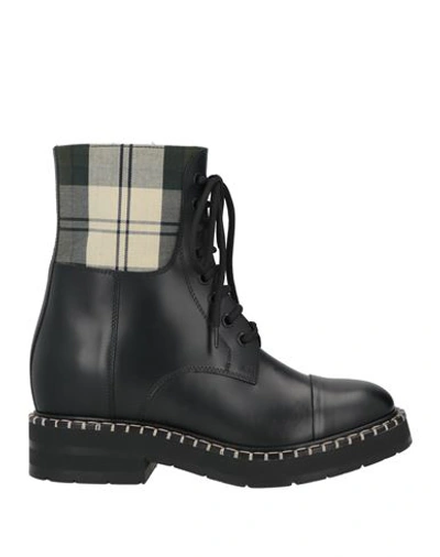 Barbour X Chloé Woman Ankle Boots Black Size 7 Leather, Textile Fibers