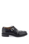 Miu Miu Brogue Leather Double Monk Loafers In Black