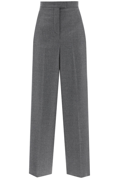 Fendi Wide Leg Flannel Trousers In Light Grey