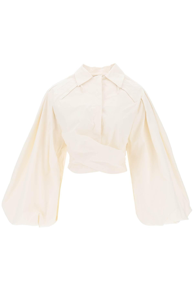 Jacquemus Le Haut Bahia Boule Poplin Crop Shirt In White