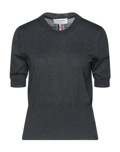 Thom Browne Woman Sweater Lead Size 6 Silk, Cotton, Polyamide, Elastane In Grey