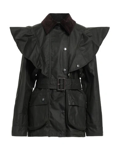 Barbour X Chloé Woman Overcoat & Trench Coat Dark Green Size 6 Cotton