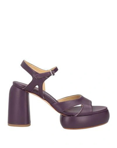 Aeyde Woman Sandals Dark Purple Size 9 Soft Leather