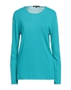Brian Dales Woman Sweater Turquoise Size Xl Cotton In Blue