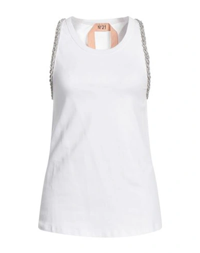 N°21 Woman Tank Top White Size 6 Cotton, Glass, Silicone