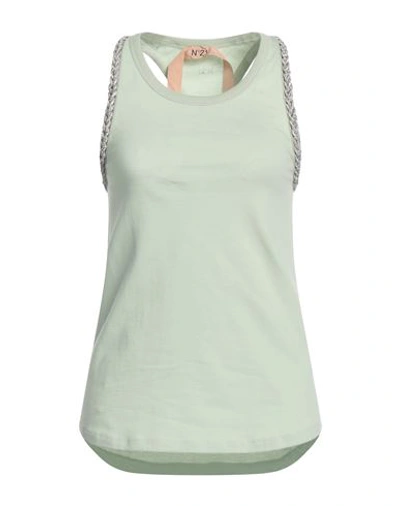 N°21 Woman Tank Top Light Green Size 6 Cotton, Glass, Silicone