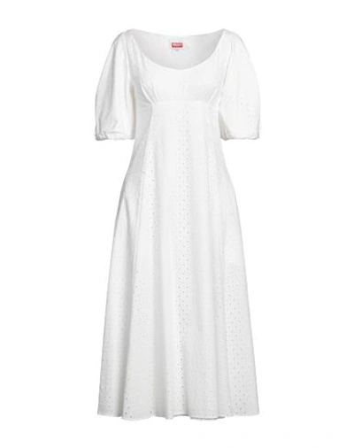 Kenzo Puff-sleeve Embroidered Midi Dress In White