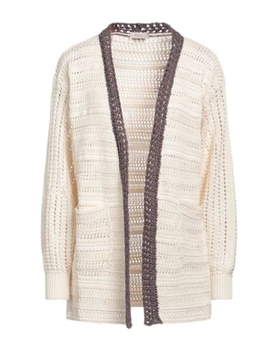 Agnona Woman Cardigan Ivory Size Xl Cotton, Silk, Metallic Fiber In White