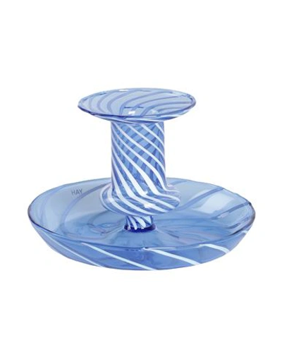 Hay Flare / Stripe Light Blue With White Candelabrum Blue Size - Borosilicate Glass