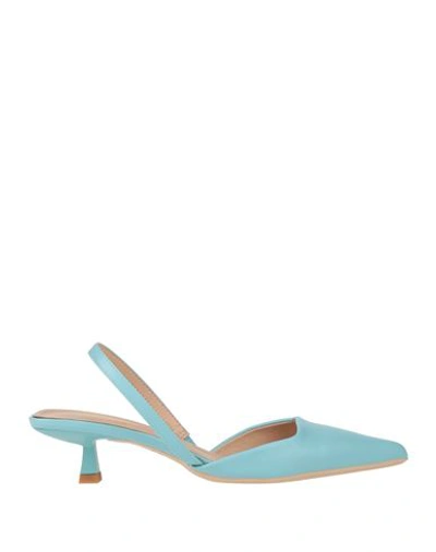 Francesco Milano Woman Pumps Sky Blue Size 11 Soft Leather