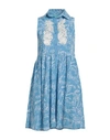 Iconique Woman Short Dress Pastel Blue Size Xl Cotton