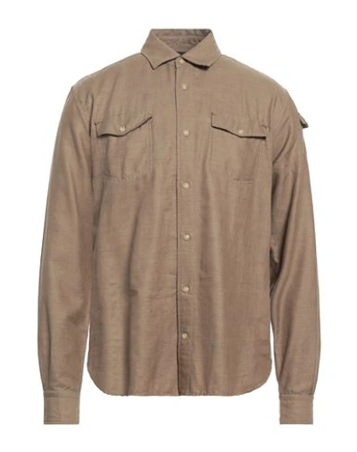 Hand Picked Man Shirt Khaki Size L Cotton, Linen In Beige