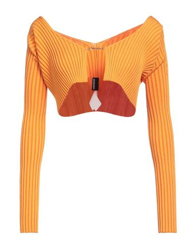 Jacquemus Woman Sweater Mandarin Size 6 Viscose, Polyamide, Elastane, Polyester In Orange