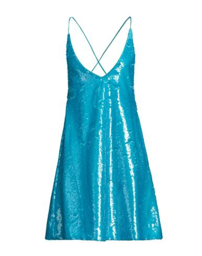 Ganni Woman Short Dress Azure Size 4 Polyester In Blue