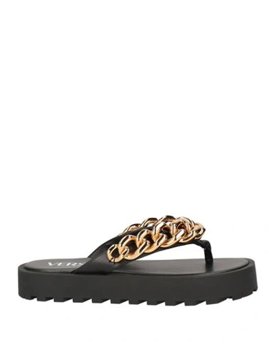 Versace Woman Toe Strap Sandals Black Size 11 Calfskin