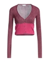 Lanvin Woman Cardigan Fuchsia Size M Metallic Polyester, Polyamide, Cashmere, Virgin Wool, Silk In Pink