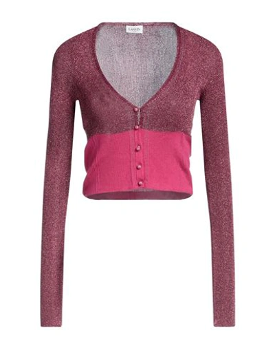 Lanvin Woman Cardigan Fuchsia Size S Metallic Polyester, Polyamide, Cashmere, Virgin Wool, Silk In Pink