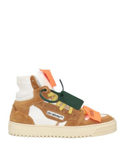 Off-white Woman Sneakers Camel Size 7 Soft Leather, Textile Fibers In Beige