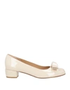 Ferragamo Vara Patent Leather Pumps In White