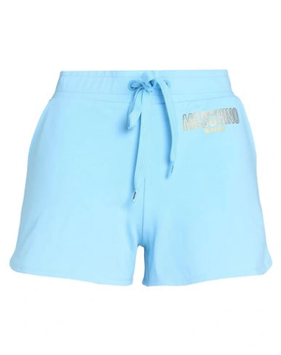 Moschino Woman Beach Shorts And Pants Sky Blue Size L Cotton, Elastane