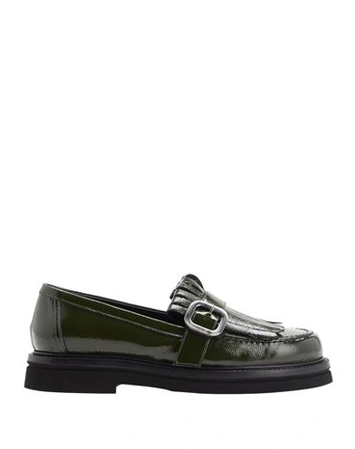 8 By Yoox Patent Leather Fringe-detail Loafer Woman Loafers Dark Green Size 11 Calfskin