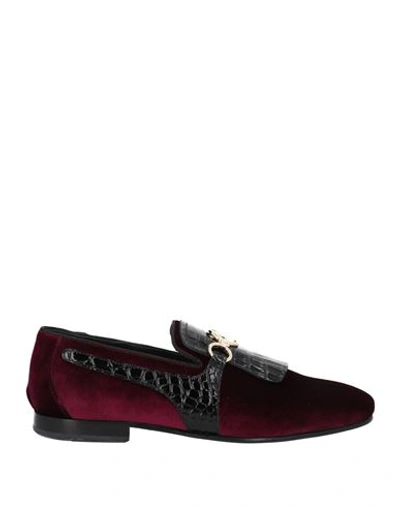 Giovanni Conti Man Loafers Deep Purple Size 8 Soft Leather, Textile Fibers