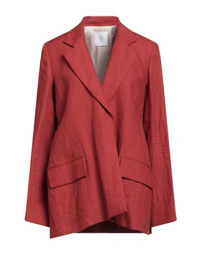 Eleventy Woman Suit Jacket Brick Red Size 2 Linen In Red