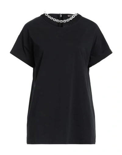 Christopher Kane Woman T-shirt Black Size S Organic Cotton, Metal, Glass