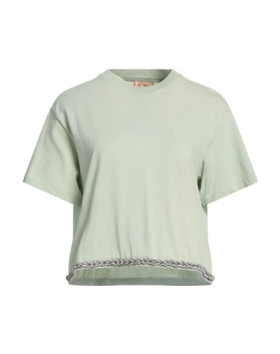 N°21 Woman T-shirt Light Green Size 6 Cotton, Glass, Silicone