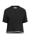 N°21 Woman T-shirt Black Size 6 Cotton, Glass, Silicone