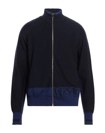 Versace Man Cardigan Navy Blue Size 42 Wool, Cashmere