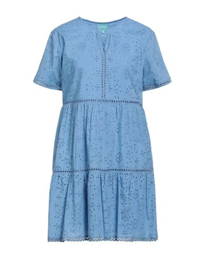 Iconique Woman Short Dress Pastel Blue Size Xl Cotton
