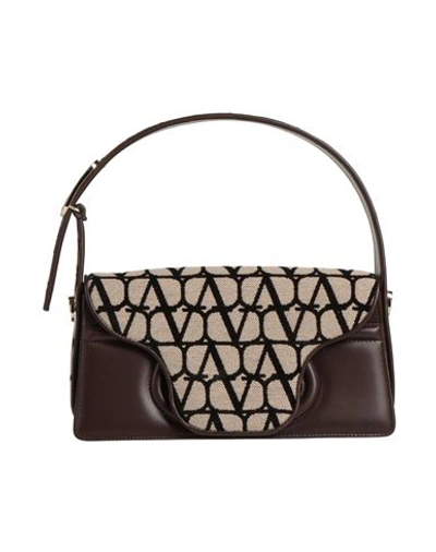 Valentino Garavani Woman Handbag Chocolate Brown Size - Leather, Textile Fibers In Multi