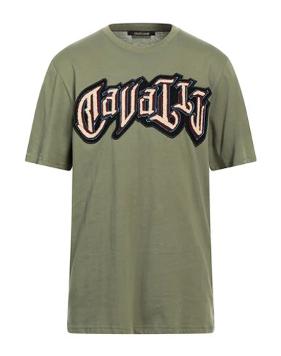 Roberto Cavalli Logo Print Cotton T-shirt In Green