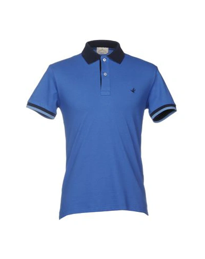 Brooksfield Man Polo Shirt Blue Size 36 Cotton, Elastane