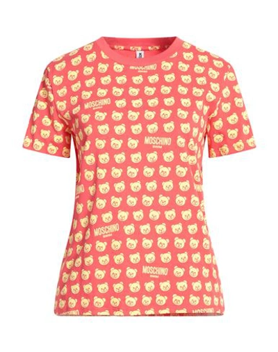 Moschino Woman T-shirt Coral Size L Cotton, Elastane In Red