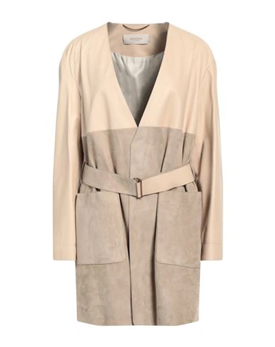 Agnona Woman Overcoat & Trench Coat Beige Size 12 Lambskin, Viscose, Lyocell, Silk