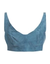 Salvatore Santoro Woman Top Slate Blue Size 8 Ovine Leather In Blue