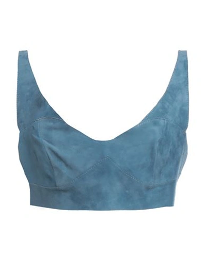 Salvatore Santoro Woman Top Slate Blue Size 8 Ovine Leather