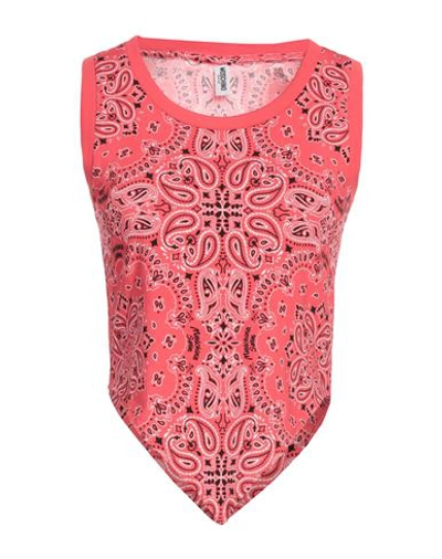 Moschino Woman Top Coral Size L Cotton, Elastane In Red