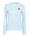 Comme Des Garçons Play Striped Heart Patch Long Sleeve T-shirt In Blue