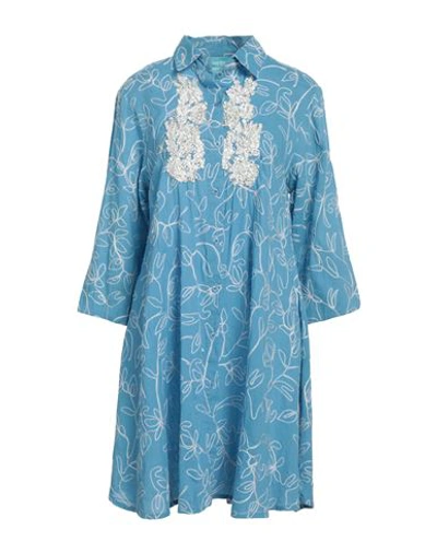 Iconique Woman Short Dress Pastel Blue Size M Cotton