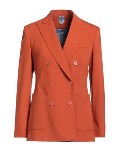 Max Mara Woman Blazer Orange Size 10 Virgin Wool, Mohair Wool, Elastane