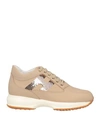 Hogan Woman Sneakers Khaki Size 10 Soft Leather In Beige
