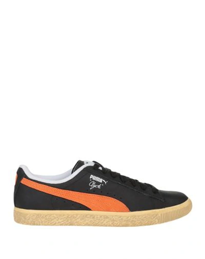 Puma Clyde Vintage Leather Sneakers In Black Rickie Orange