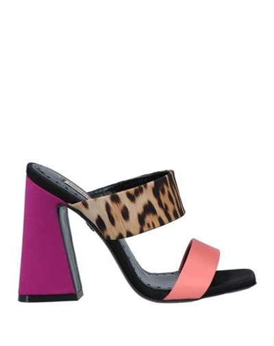 Roberto Cavalli Woman Sandals Salmon Pink Size 11 Textile Fibers