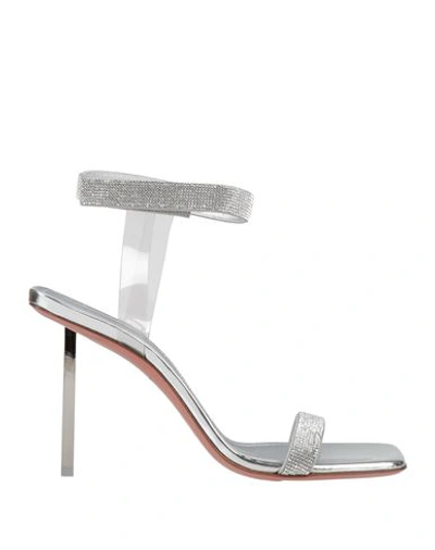 AMINA MUADDI AMINA MUADDI WOMAN SANDALS SILVER SIZE 8 SOFT LEATHER, PVC - POLYVINYL CHLORIDE